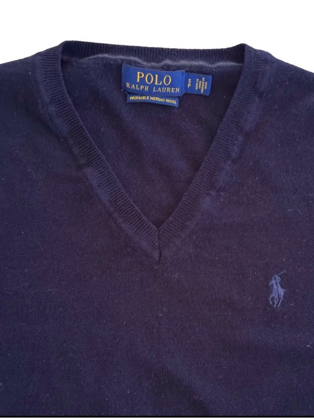 Polo Ralph Lauren V-Neck Sweater Size Small S Navy Blue Washable Merino Wool